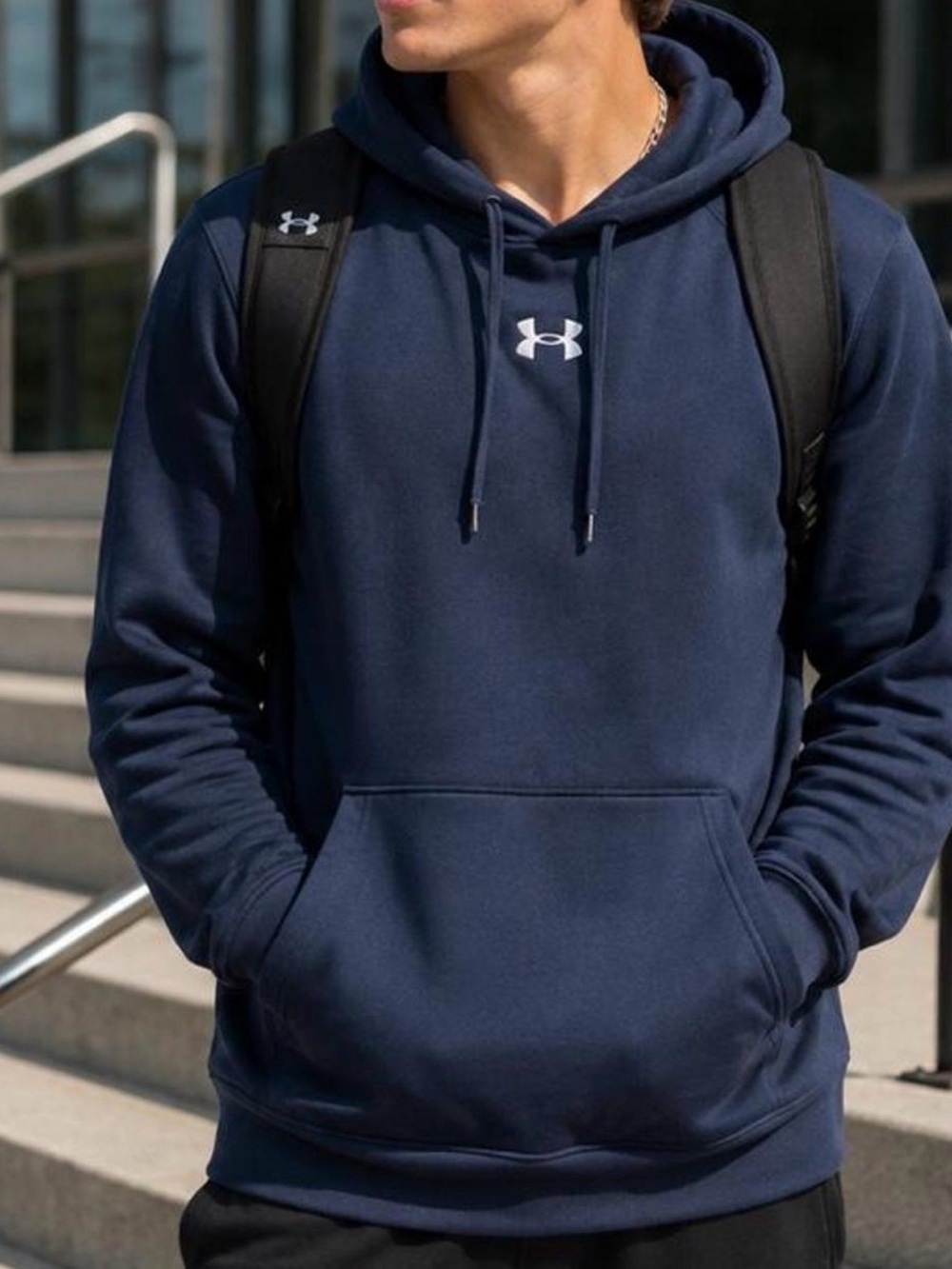 Under Armour Navy Blue Pullover Hoodie with Logo